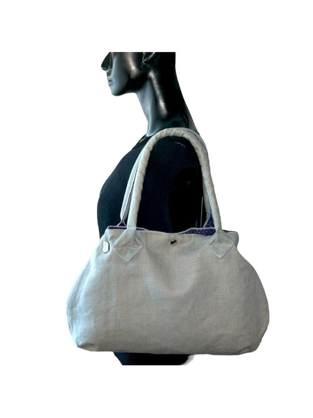 Handmade Gray Linen Tote Fabric Shoulder Bag